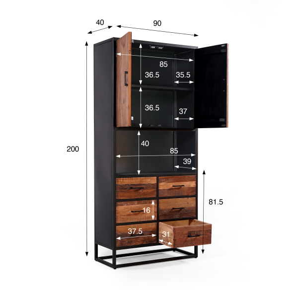 Industriële kast van gerecycleerd hout - Recycled