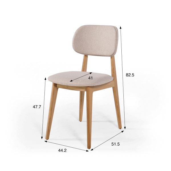 Stoel in massief eikenhout en beige stof – Skaga