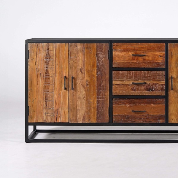 Groot industrieel dressoir van gerecycleerd hout - Recycled