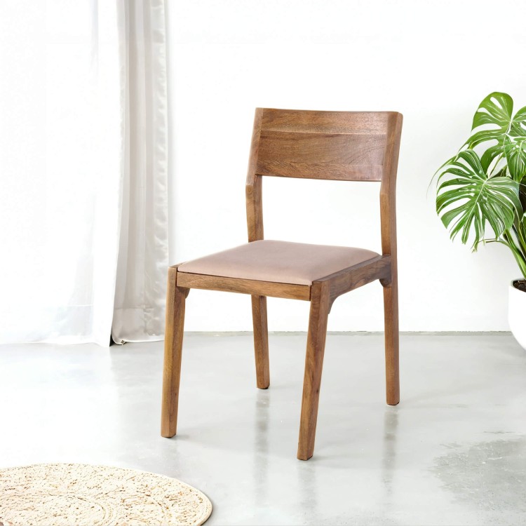Stoel van naturel hout en beige stof - Elegance