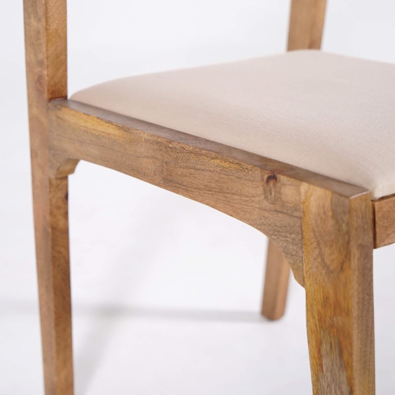Stoel van naturel hout en beige stof - Elegance