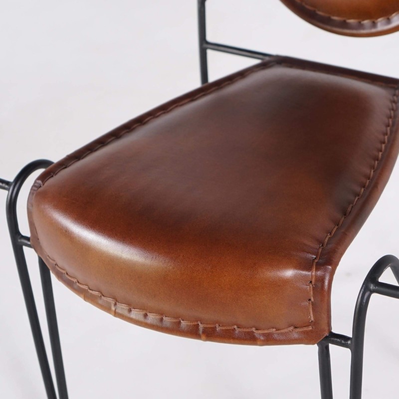 Vintage stoel van leer en metaal "Faites comme chez vous"