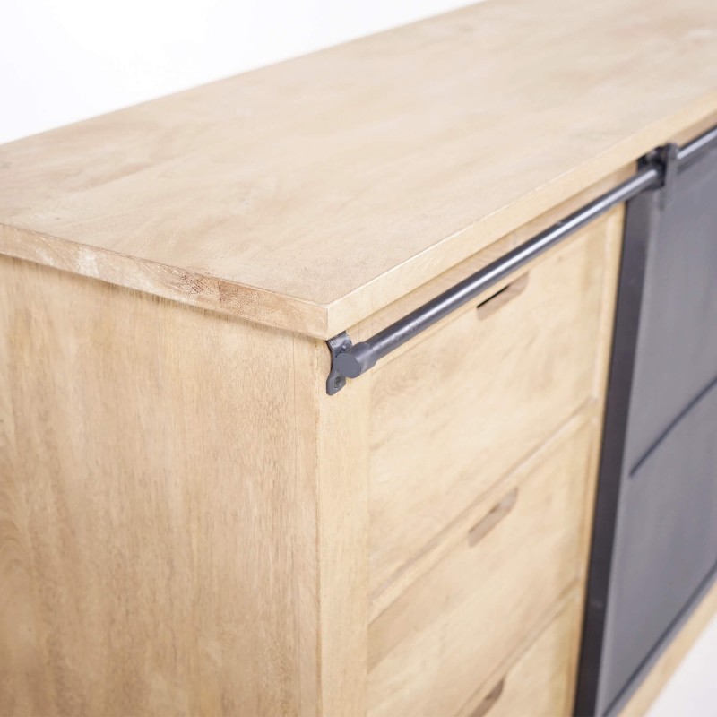 Industrieel dressoir in massief hout en metaal 200 cm – Detroit