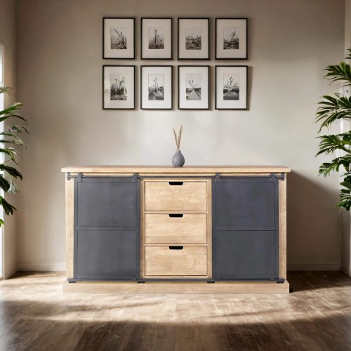 Industrieel dressoir van massief hout en metaal 150 cm - Detroit