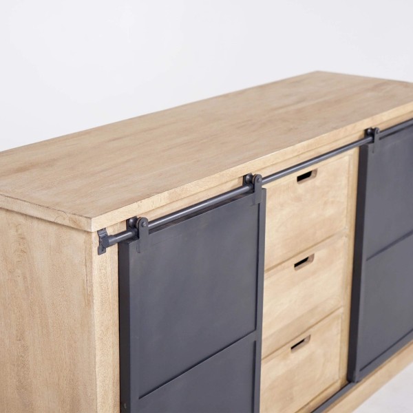 Industrieel dressoir van massief hout en metaal 150 cm - Detroit