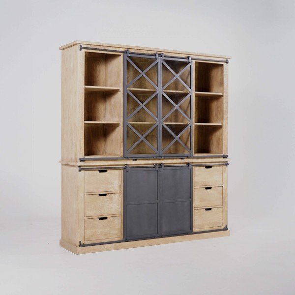 Vitrinekast in industriële stijl van massief hout 180 cm – Detroit