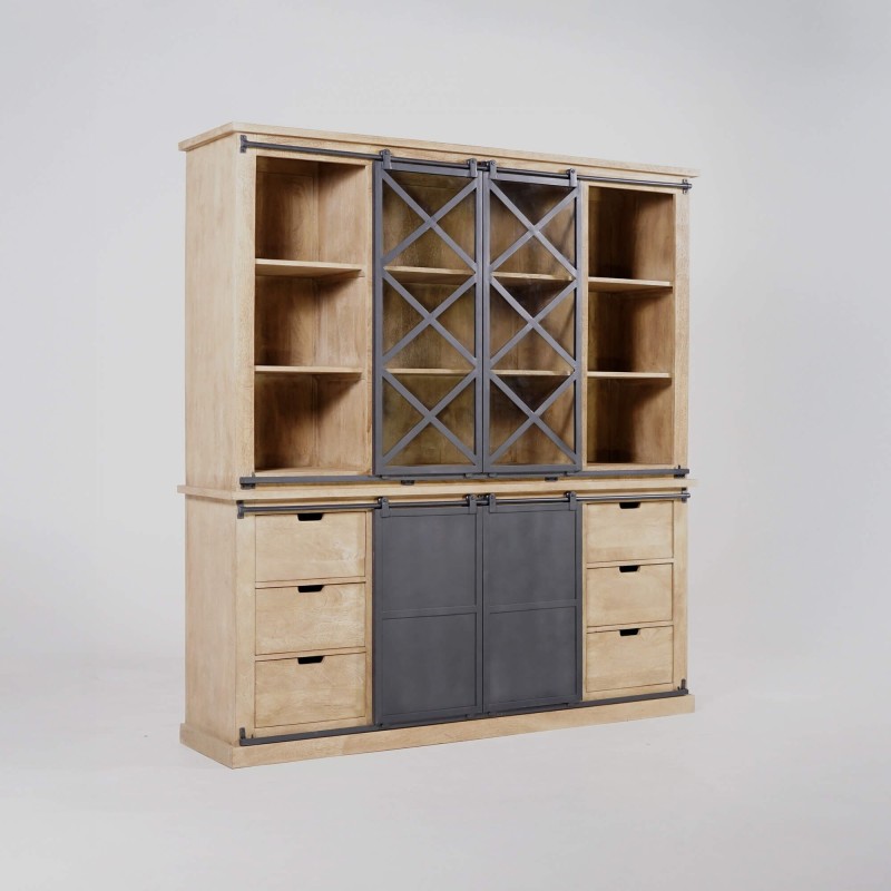 Vitrinekast in industriële stijl van massief hout 180 cm – Detroit
