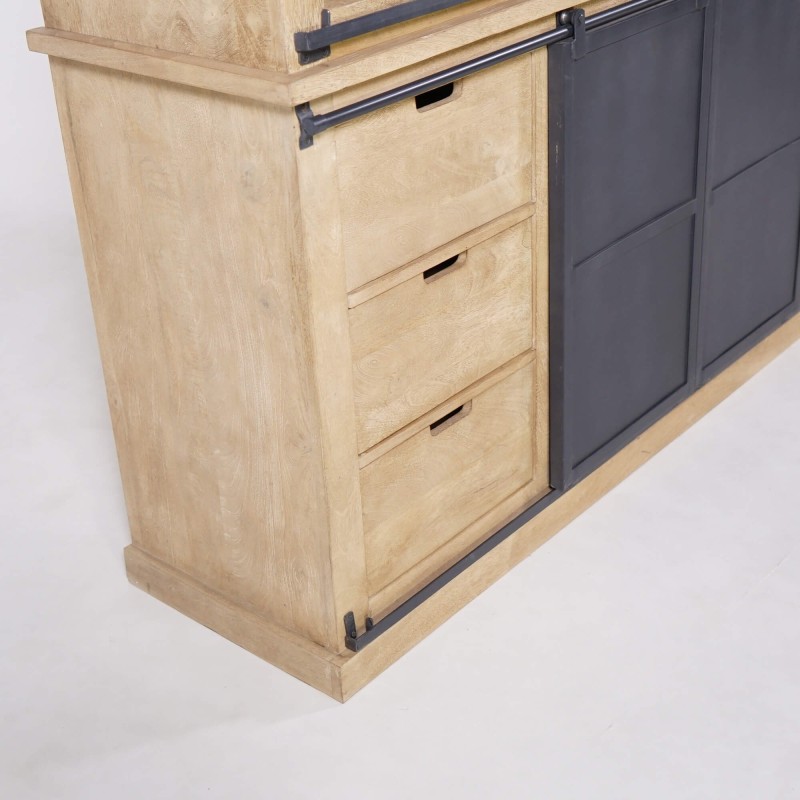 Vitrinekast in industriële stijl van massief hout 180 cm – Detroit