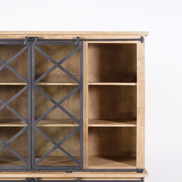 Vitrinekast in industriële stijl van massief hout 180 cm – Detroit
