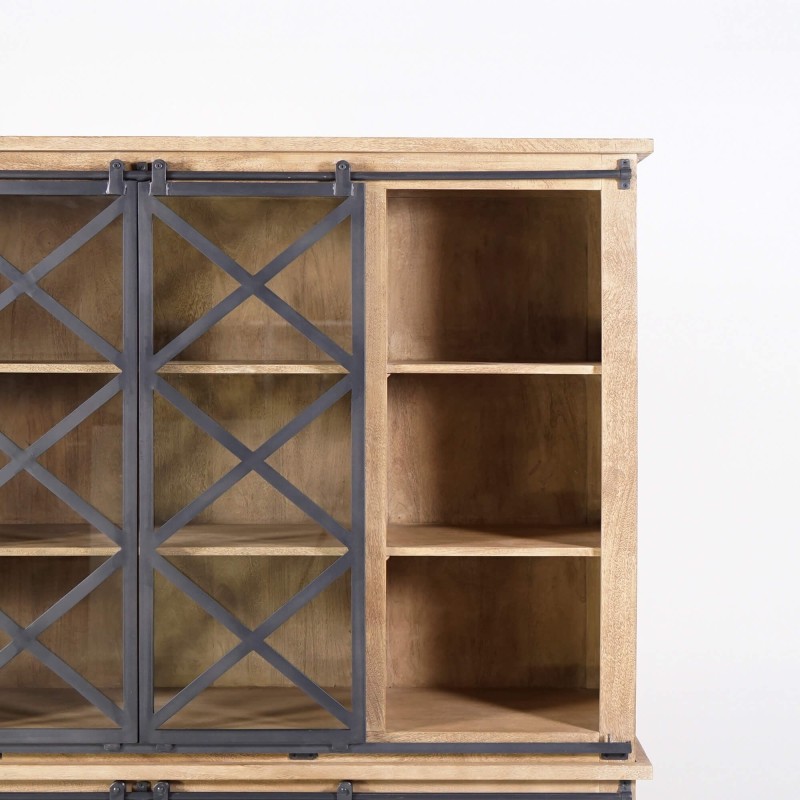 Vitrinekast in industriële stijl van massief hout 180 cm – Detroit