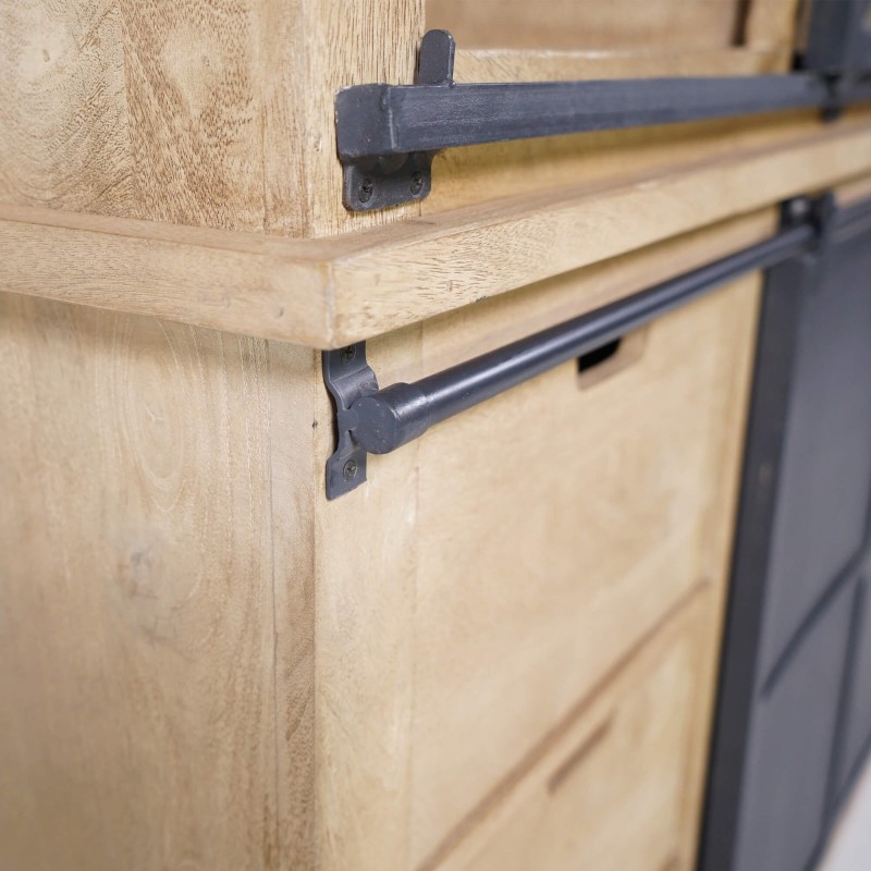 Vitrinekast in industriële stijl van massief hout 180 cm – Detroit