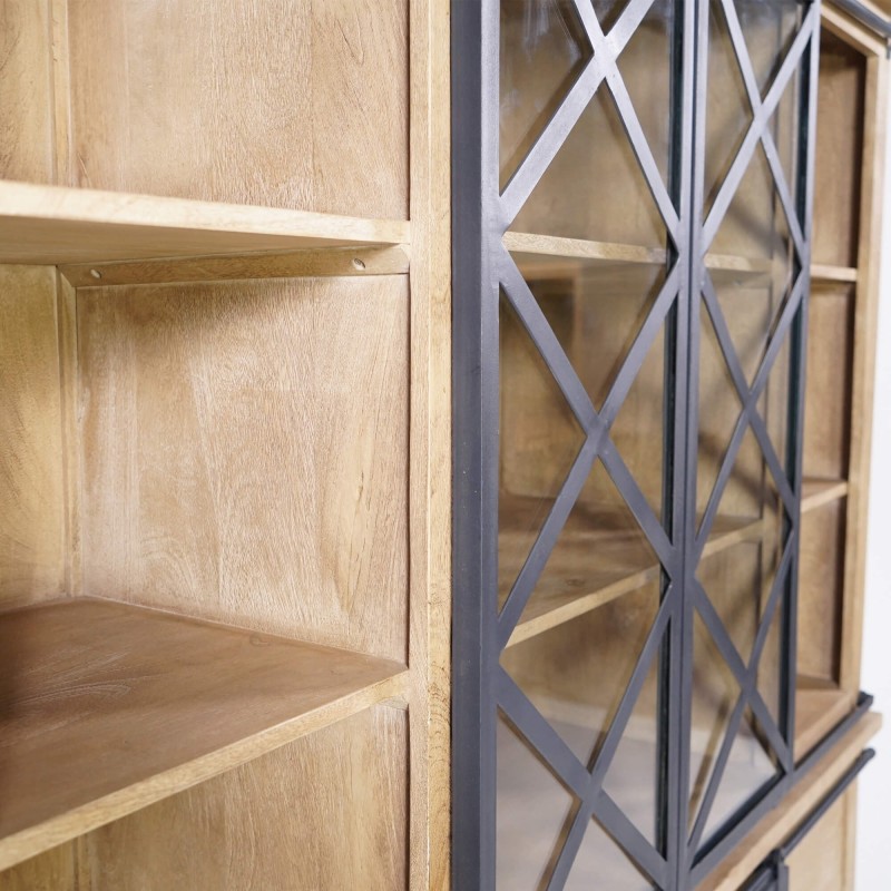Vitrinekast in industriële stijl van massief hout 180 cm – Detroit