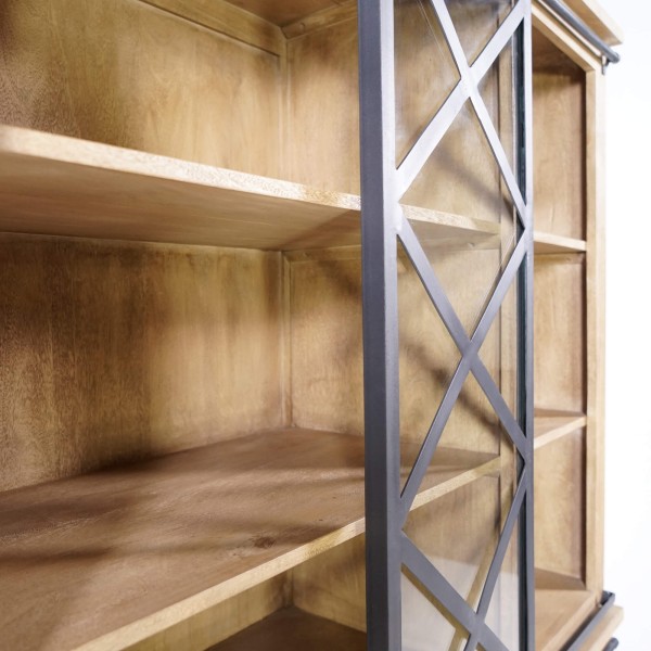 Vitrinekast in industriële stijl van massief hout 180 cm – Detroit