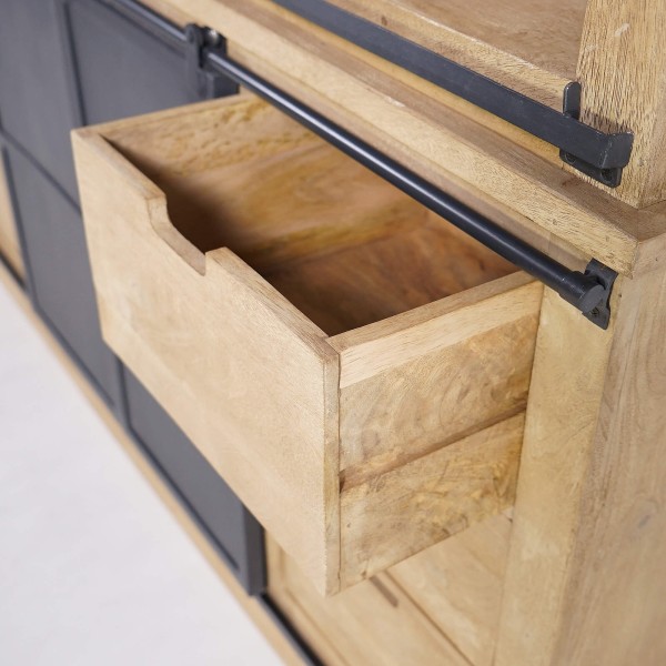 Vitrinekast in industriële stijl van massief hout 180 cm – Detroit