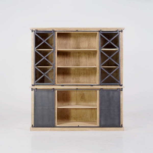Vitrinekast in industriële stijl van massief hout 180 cm – Detroit