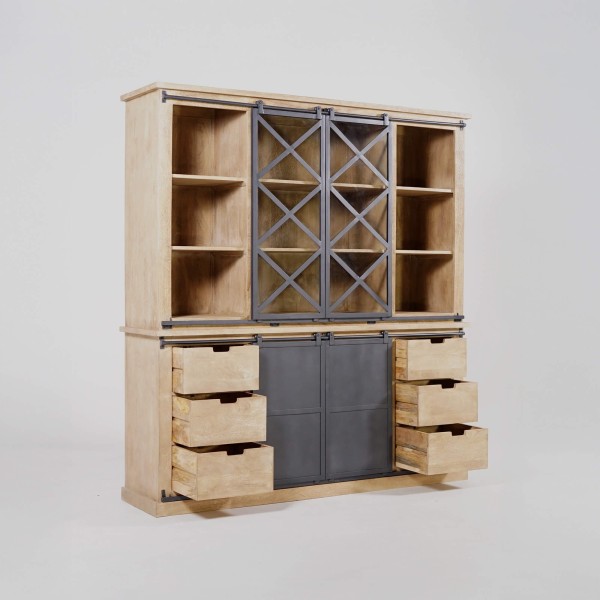 Vitrinekast in industriële stijl van massief hout 180 cm – Detroit