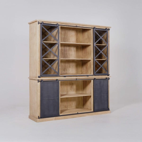 Vitrinekast in industriële stijl van massief hout 180 cm – Detroit