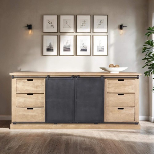 Industrieel dressoir in massief hout en metaal 200 cm – Detroit