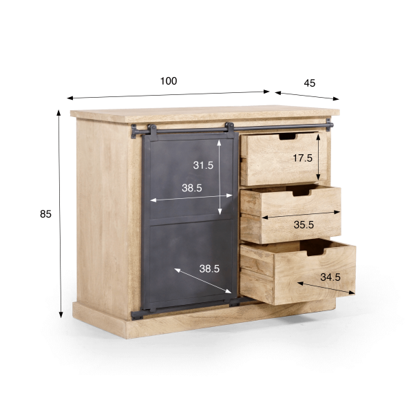 Buffet in industriële stijl van massief hout en metaal 100 cm – Detroit