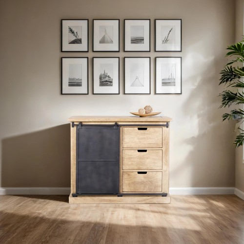 Buffet in industriële stijl van massief hout en metaal 100 cm – Detroit
