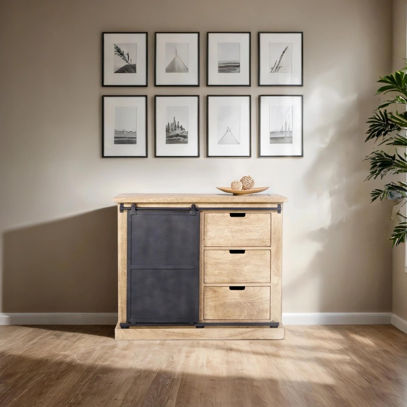 Buffet in industriële stijl van massief hout en metaal 100 cm – Detroit