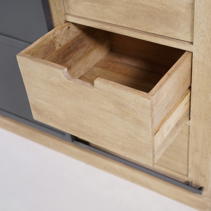Vitrinekast in massief hout in industriële stijl 100 cm – Detroit