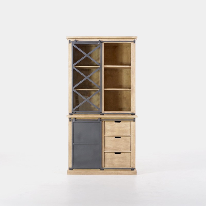 Vitrinekast in massief hout in industriële stijl 100 cm – Detroit