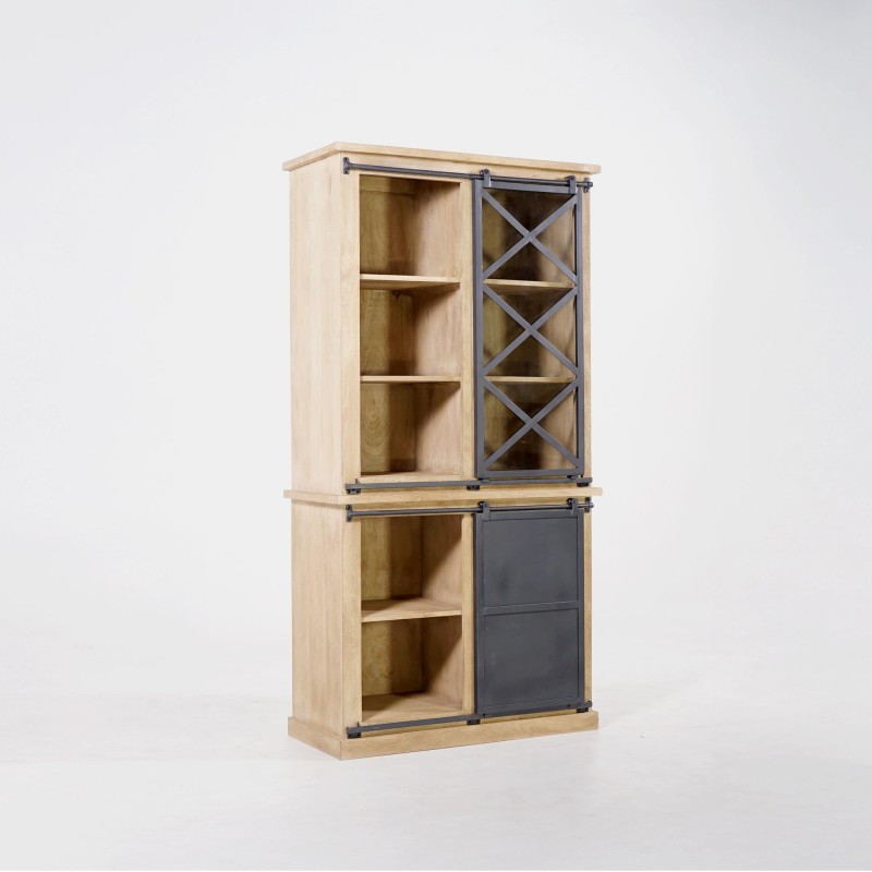Vitrinekast in massief hout in industriële stijl 100 cm – Detroit