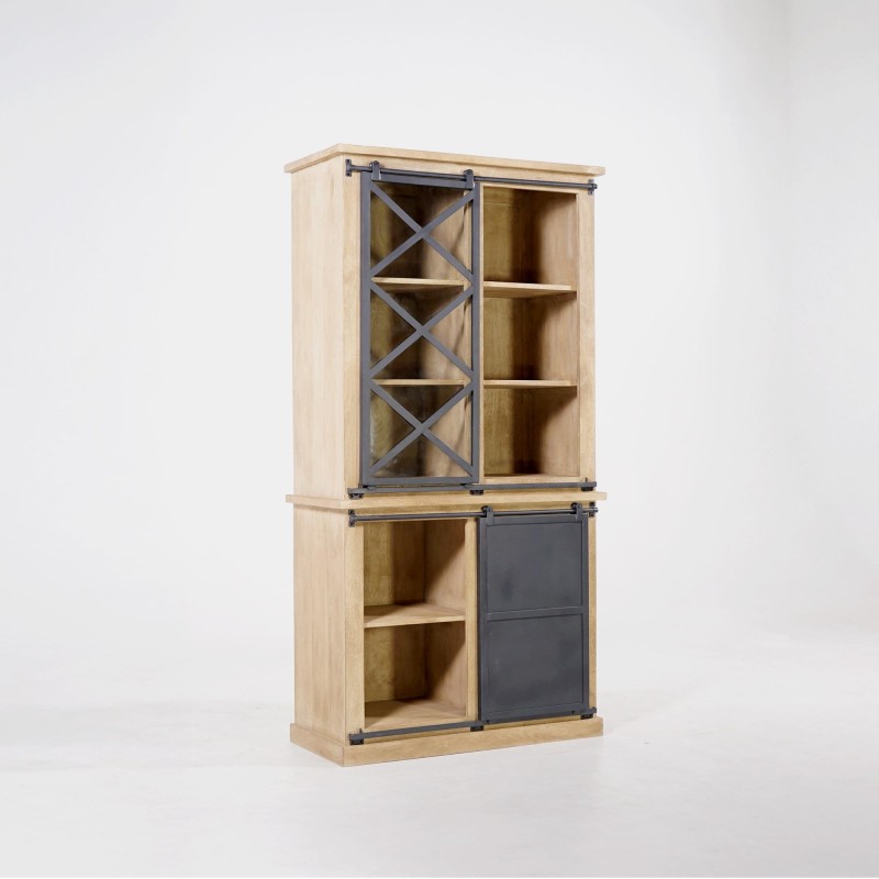 Vitrinekast in massief hout in industriële stijl 100 cm – Detroit
