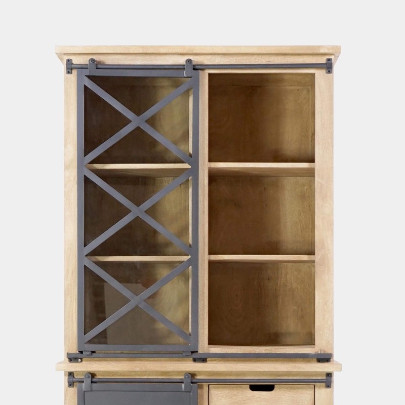 Vitrinekast in massief hout in industriële stijl 100 cm – Detroit