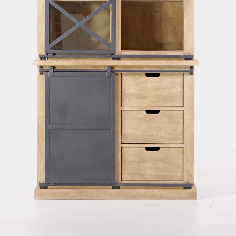 Vitrinekast in massief hout in industriële stijl 100 cm – Detroit