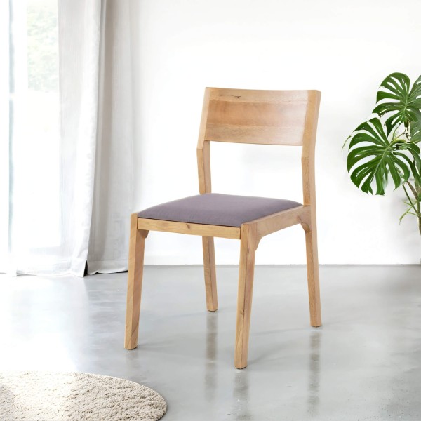 Stoel van naturel hout en grijze stof - Elegance