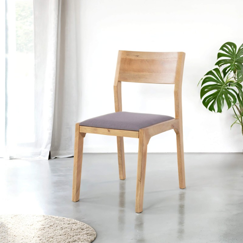 Stoel van naturel hout en grijze stof - Elegance