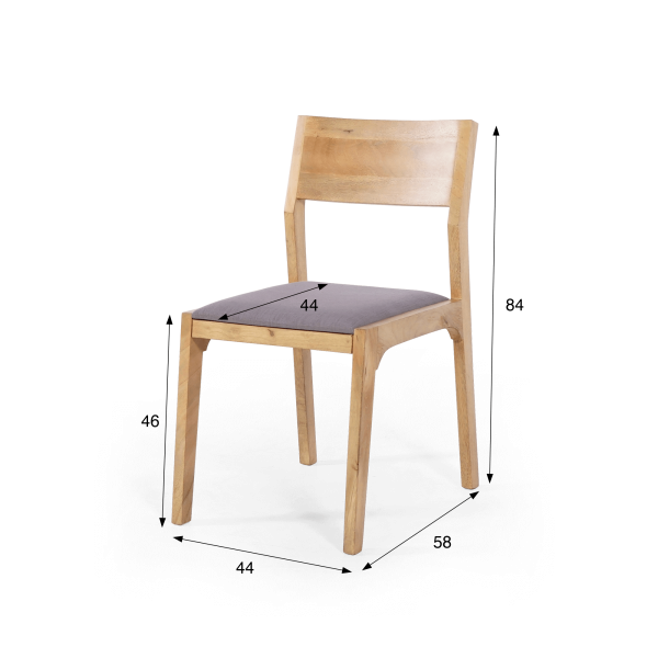 Stoel van naturel hout en grijze stof - Elegance