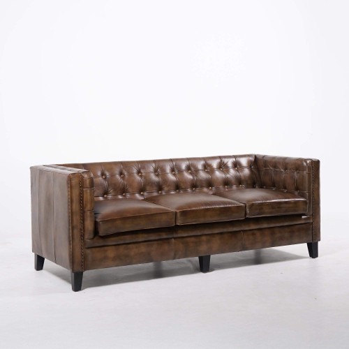 Chesterfield 3-zitsbank in gecapitonneerd buffelleer – Charles