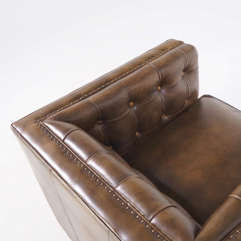 Fauteuil in bruin buffelleer Chesterfield – Charles