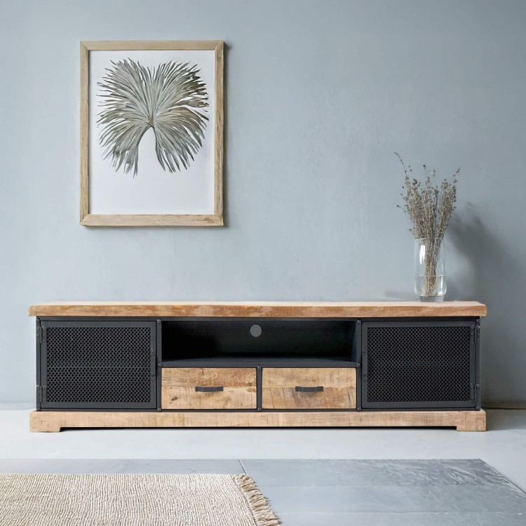 TV-meubel van massief hout en metaal 200 cm - Cambridge