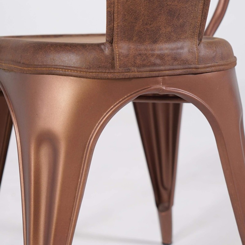 Industriële stoel leer en koper met armleuningen