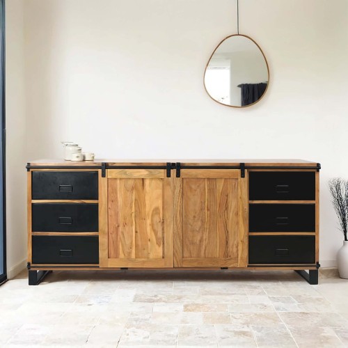 Groot buffet van hout & metaal 200 cm - Osaka