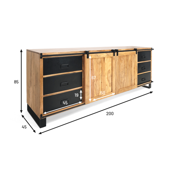 Groot buffet van hout & metaal 200 cm - Osaka