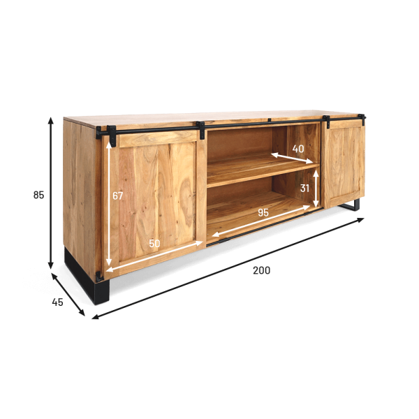 Groot buffet van hout & metaal 200 cm - Osaka
