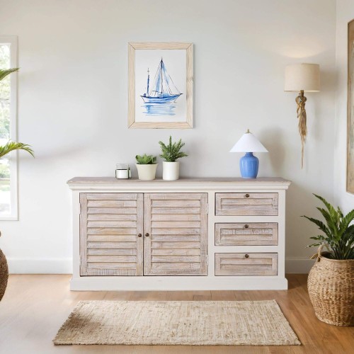 Wit dressoir in natuurlijk hout – Sea side