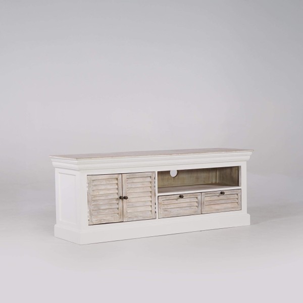 Witte tv-meubel van 140 cm in natuurlijk hout – Sea side