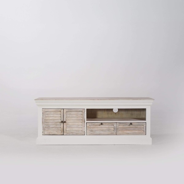 Witte tv-meubel van 140 cm in natuurlijk hout – Sea side