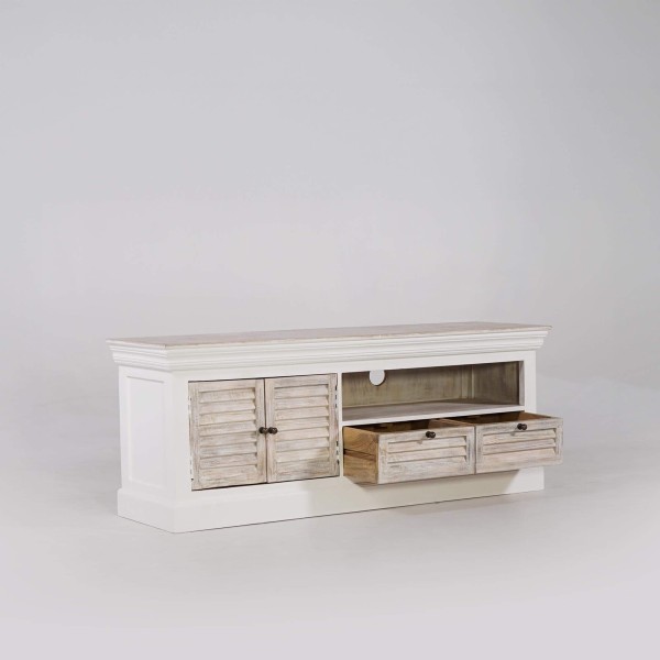 Witte tv-meubel van 140 cm in natuurlijk hout – Sea side