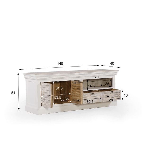 Witte tv-meubel van 140 cm in natuurlijk hout – Sea side