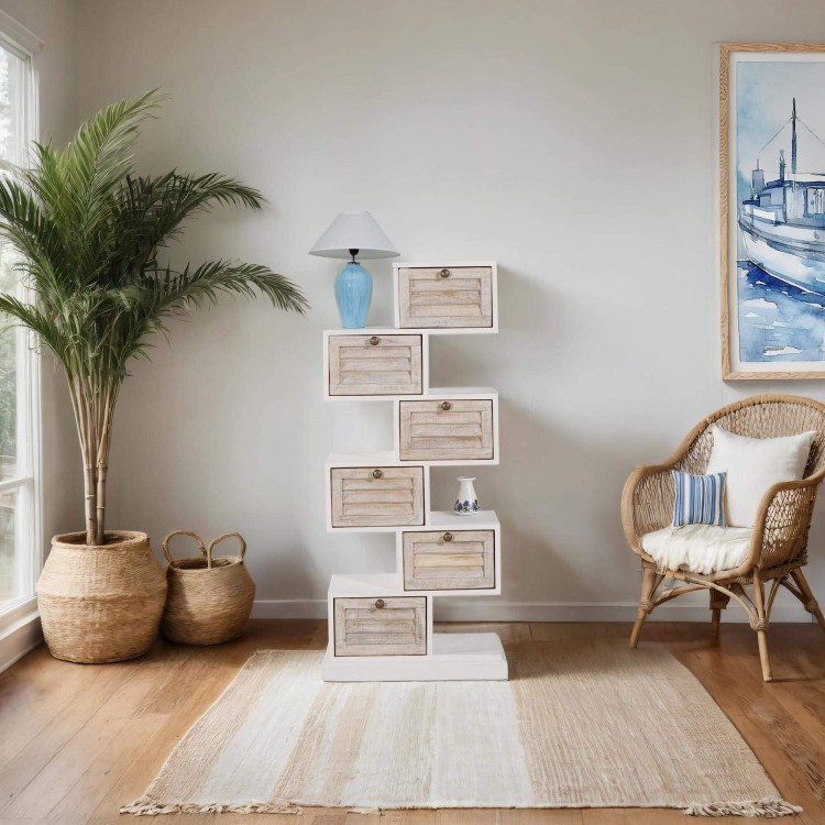 Witte opbergkast in naturel hout - Sea side