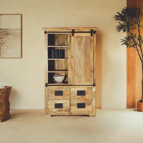 Industriële hoge buffetkast in hout en metaal 90 cm – Paris