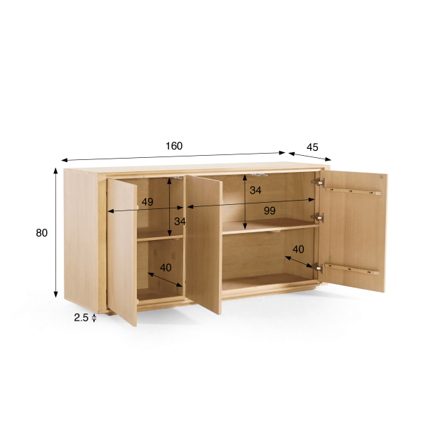Dressoir in massief eikenhout 3 deuren 160 cm - Yseult