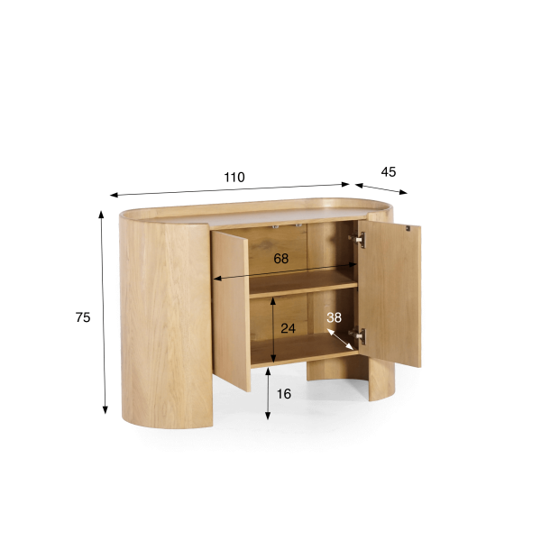 Buffet in massief eikenhout 2 deuren 110 cm - Lago